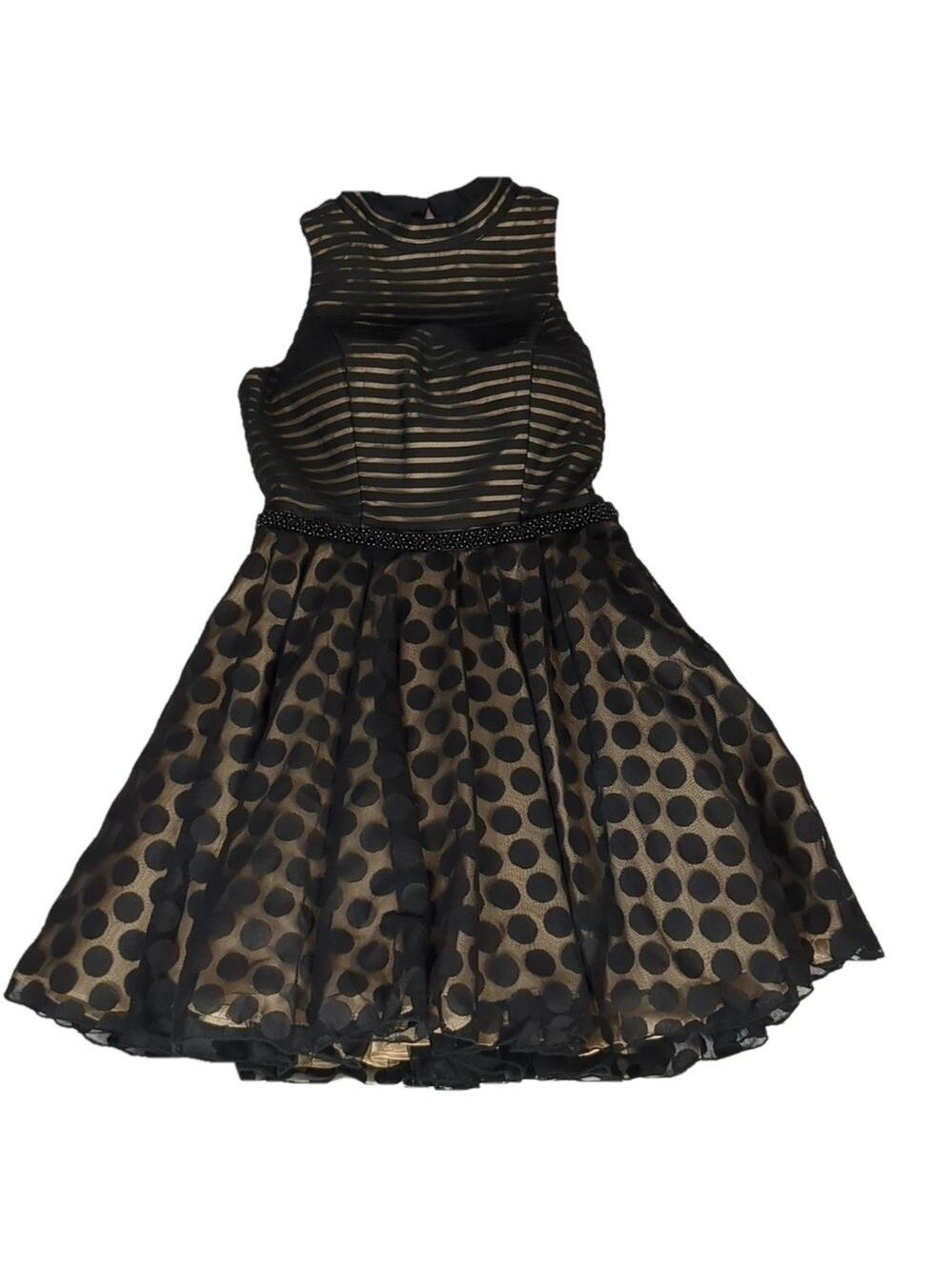 LA femme black lace polka dot cocktail dress size 6